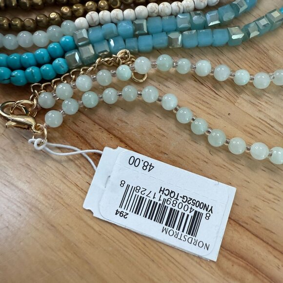 Multi-Strand Beaded Necklace In Turquoise Gold & White - Picture 8 of 9